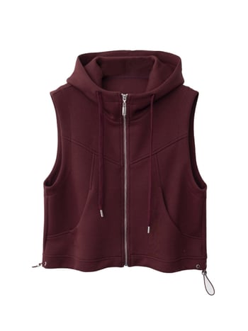 Korejskog stila kapuljačasti kardigan-vest sa zipom, pleteni, duljina 50–65 cm, pamukova smjesa 50–70%