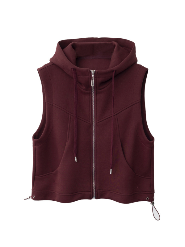 Korejskog stila kapuljačasti kardigan-vest sa zipom, pleteni, duljina 50–65 cm, pamukova smjesa 50–70%