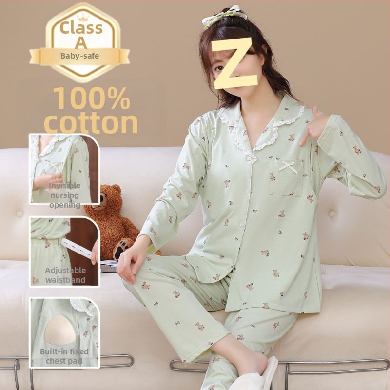 Νυχτικά θηλασμού μετά τον τοκετό, από 100% βαμβάκι, για όλες τις εποχές, με επένδυση στήθους; Ύφανση: Tr fabric; Κύρια ύλη: PVC; Περιεκτικότητα κύριας ύλης: ≤30%; Μακριά μανίκια; Λαιμός τύπου πόλο