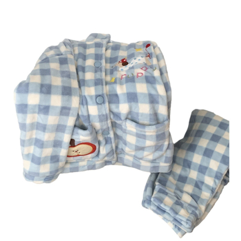 Flanel pidžama s kardigan stilom i crtanim motivom, 100% poliester, stoje ovratnik