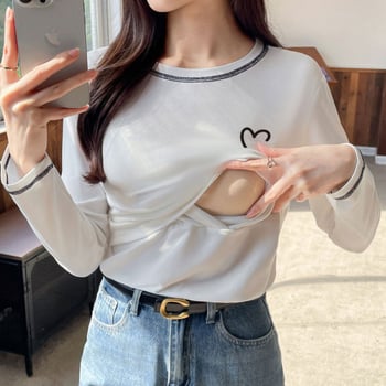 Žindymo topas po gimdymo, rudens–žiema, 95% medvilnė, apvali kaklo forma, ilgomis rankovėmis, įprastas ilgis (50–65 cm)