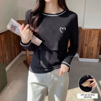 Žindymo topas po gimdymo, rudens–žiema, 95% medvilnė, apvali kaklo forma, ilgomis rankovėmis, įprastas ilgis (50–65 cm)