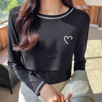 Žindymo topas po gimdymo, rudens–žiema, 95% medvilnė, apvali kaklo forma, ilgomis rankovėmis, įprastas ilgis (50–65 cm)