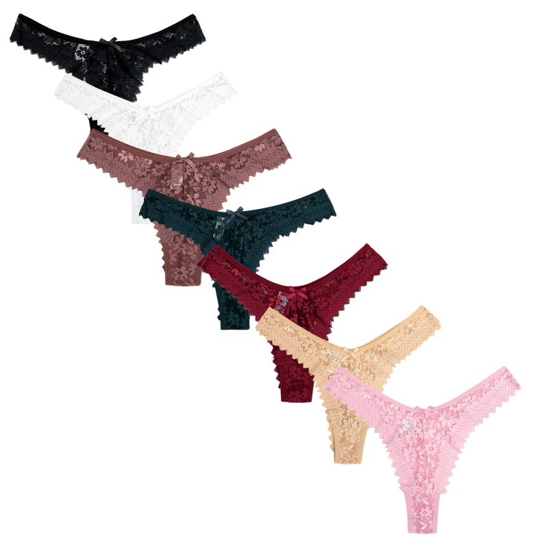 Moterų nėrinių tanga su vidurio liemens, gėlių raštas, megztas audinys; pagrindinė medžiaga: nailonas, intymioji įdaila iš medvilnės