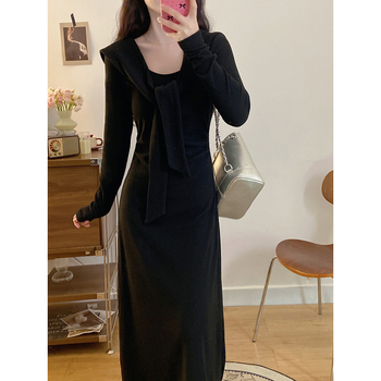 Φόρεμα θηλασμού, γοργόνας σιλουέτα, γιακά φουλάρι, μακριά μανίκια, βαμβακερός ύφασμα