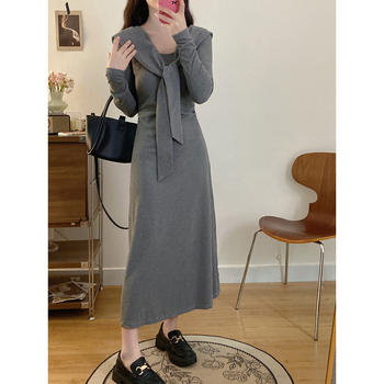 Φόρεμα θηλασμού, γοργόνας σιλουέτα, γιακά φουλάρι, μακριά μανίκια, βαμβακερός ύφασμα