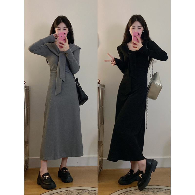 Φόρεμα θηλασμού, γοργόνας σιλουέτα, γιακά φουλάρι, μακριά μανίκια, βαμβακερός ύφασμα