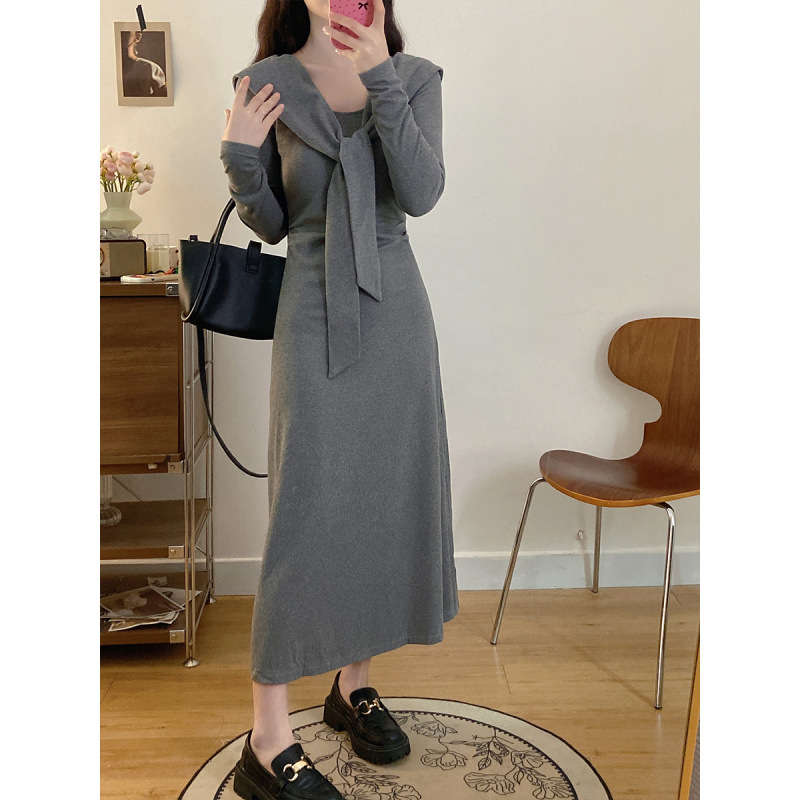 Φόρεμα θηλασμού, γοργόνας σιλουέτα, γιακά φουλάρι, μακριά μανίκια, βαμβακερός ύφασμα