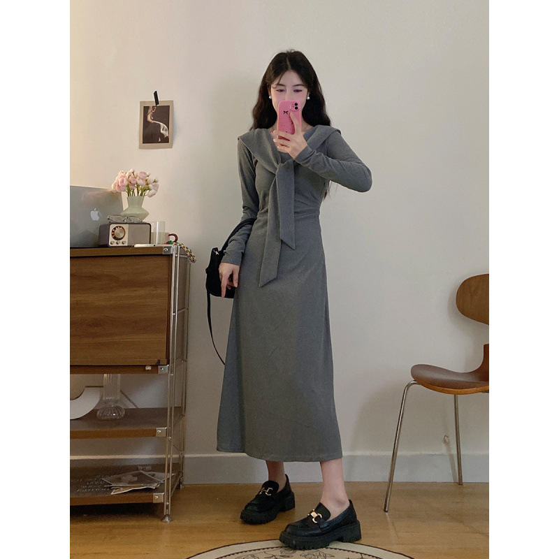 Φόρεμα θηλασμού, γοργόνας σιλουέτα, γιακά φουλάρι, μακριά μανίκια, βαμβακερός ύφασμα