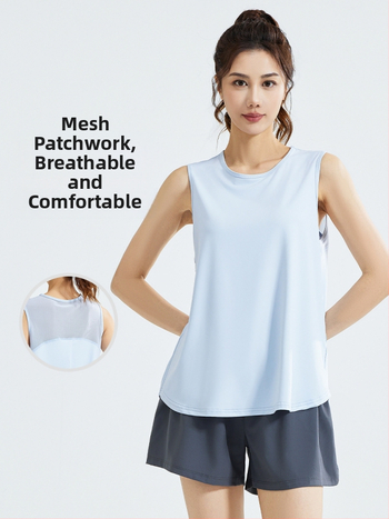 Női lélegző, ujjatlan mellény hálós hátsó résszel, laza szabású; poliészter szálas anyag; 88% poliészter