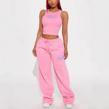 Set din două piese pentru femei hip-hop streetwear: top fără mâneci brodat cu text și pantaloni; croială Slim; poliester 70–80%
