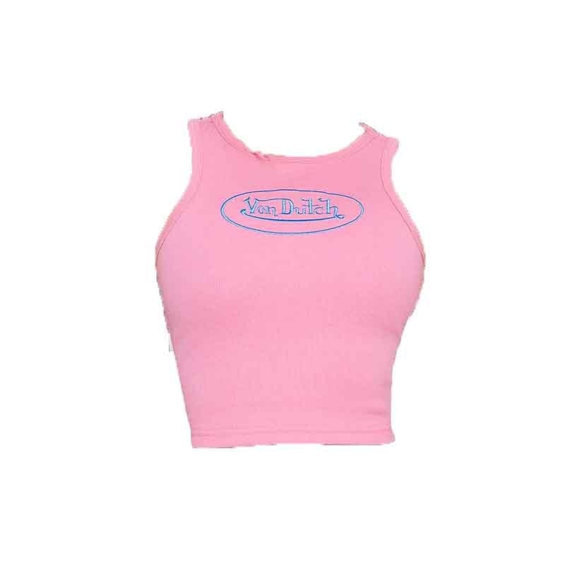 Set din două piese pentru femei hip-hop streetwear: top fără mâneci brodat cu text și pantaloni; croială Slim; poliester 70–80%