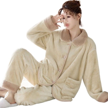 Moterų pižamos komplektas — tirštas, šiltas kardiganas su kelne, laisvas kirpimas, tinkamas pavasariui ir rudeniui