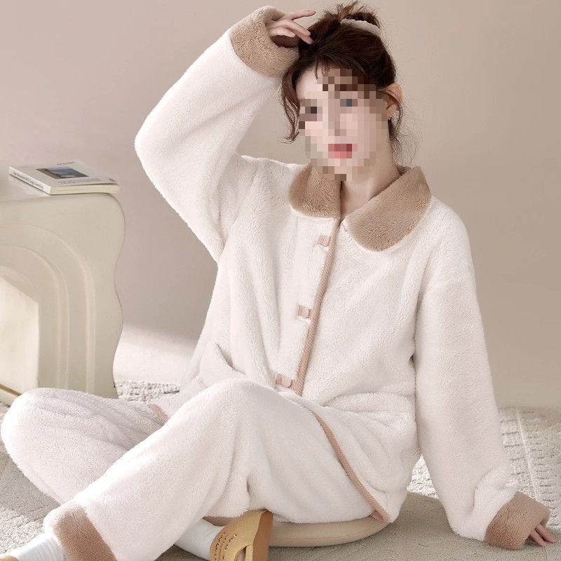 Moterų pižamos komplektas — tirštas, šiltas kardiganas su kelne, laisvas kirpimas, tinkamas pavasariui ir rudeniui