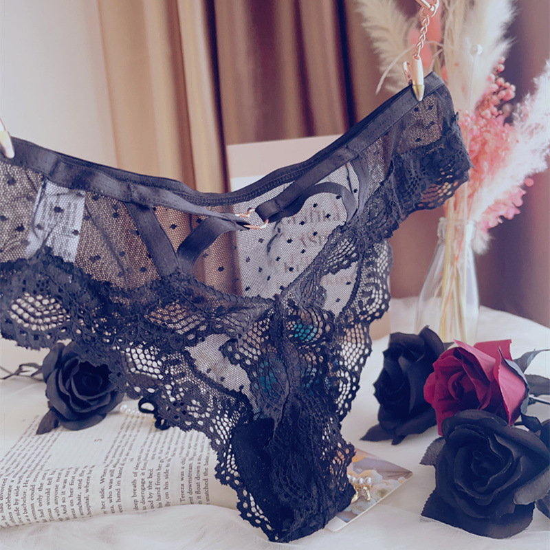 Plus dydžio nėrinių thong su aukšta elastinguma, bangos raštas ir iškirptos dirželiai, permatoma tinkle, žemas juosmuo