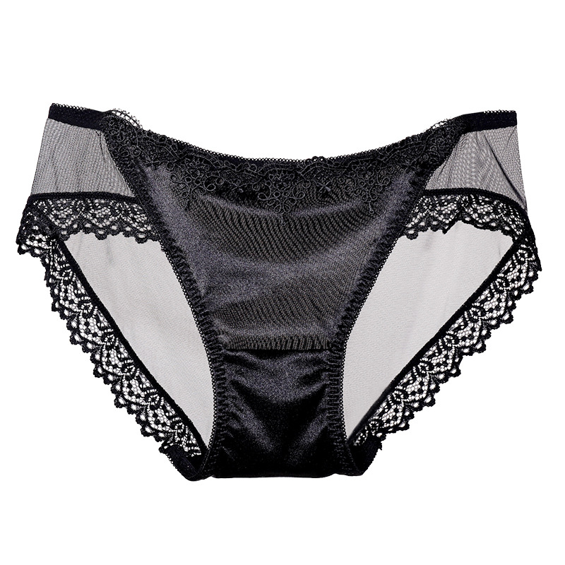 Lenjerie intimă de damă din dantelă transparentă, motiv floral, căptușeală din bumbac în zona genitală, talie joasă, material nylon, potrivită pentru toate anotimpurile