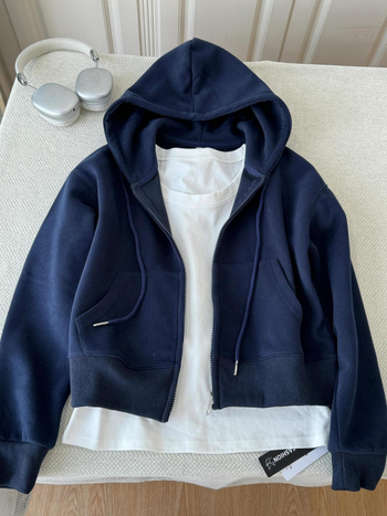 Hanorac cardigan cu capuz pentru femei, croială lejeră, lungime scurtă, material bumbac-spandex, mâneci lungi
