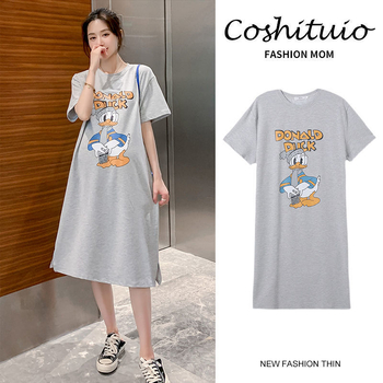 Φόρεμα εγκύου με άνοιγμα θηλασμού, λαιμόκοψη crewneck, μανίκια 3/4, πολυεστέρας 95%+, μοτίβο κινουμένων σχεδίων, μίντι μήκος.