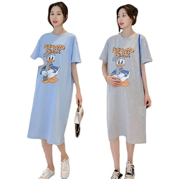 Φόρεμα εγκύου με άνοιγμα θηλασμού, λαιμόκοψη crewneck, μανίκια 3/4, πολυεστέρας 95%+, μοτίβο κινουμένων σχεδίων, μίντι μήκος.