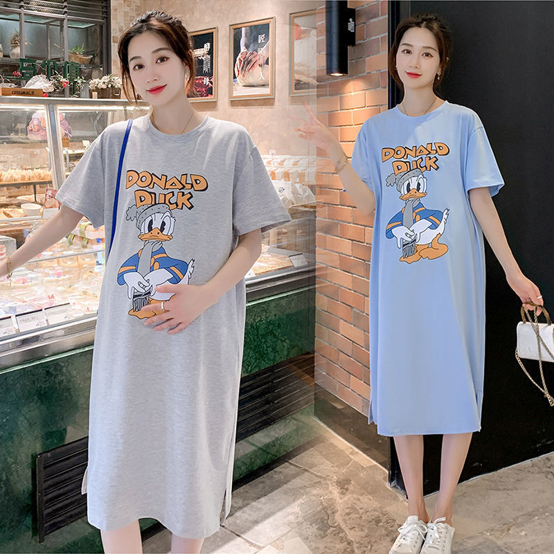 Φόρεμα εγκύου με άνοιγμα θηλασμού, λαιμόκοψη crewneck, μανίκια 3/4, πολυεστέρας 95%+, μοτίβο κινουμένων σχεδίων, μίντι μήκος.