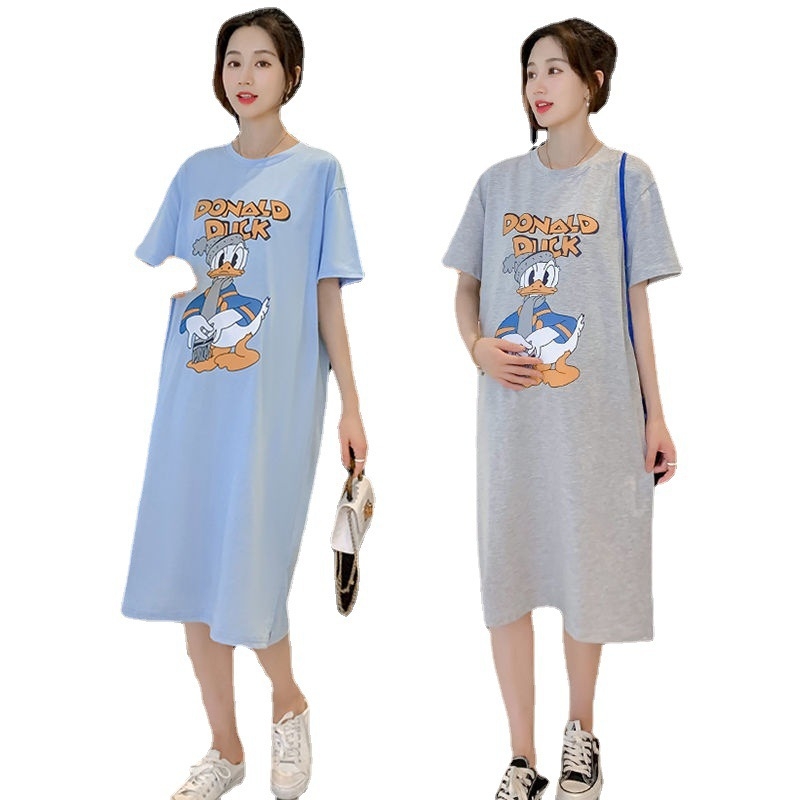 Φόρεμα εγκύου με άνοιγμα θηλασμού, λαιμόκοψη crewneck, μανίκια 3/4, πολυεστέρας 95%+, μοτίβο κινουμένων σχεδίων, μίντι μήκος.