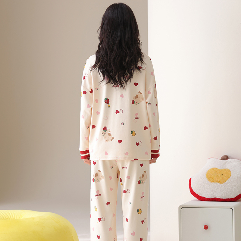 Set de pijamale damă cu glugă, 100% bumbac, guler V, mâneci lungi, 141–160 g/m2, potrivit pentru toate sezoanele