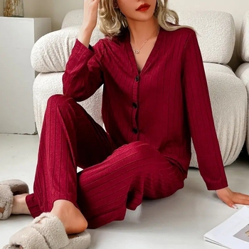 Set cardigan și pantaloni din poliester, decolteu în V, mâneci lungi, greutate țesătură 161–180 g/m²