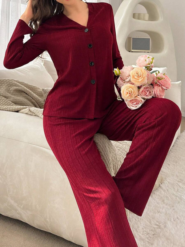 Set cardigan și pantaloni din poliester, decolteu în V, mâneci lungi, greutate țesătură 161–180 g/m²