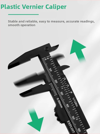 Пластмасов верниер калипер за домашно използване, миниатюрен измервателен инструмент за бижута и гривни, високопрецизен, със часовник