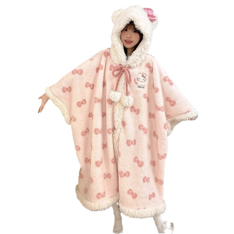 Flanel pidžama u kardigana stilu s kapom za djevojčice, gustoća 251–300 g/m2, okrugli izrez, rukavi 3/4