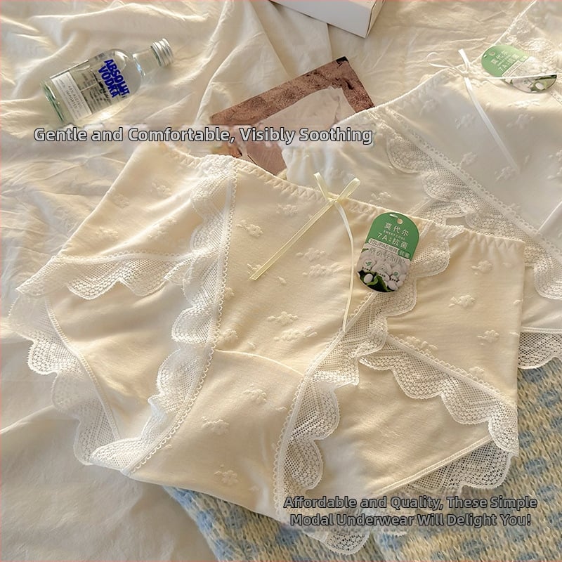 Ženske gaćice s čipkom od modalnog materijala, srednja visina struka, visok rez, jacquard, prozračne i antibakterijske, podstava od Mulberry svile