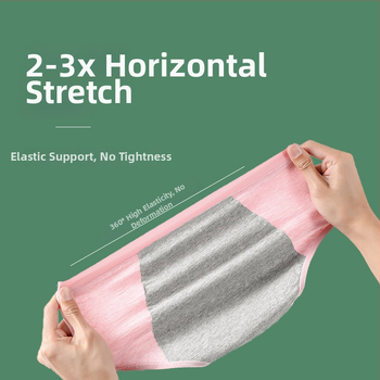 Vaikams skirtos medvilninės menstruacijų kelnaitės, aukštas liemuo, be siūlių, pagrindinis audinys 95% medvilnė, intarpas 100% medvilnė