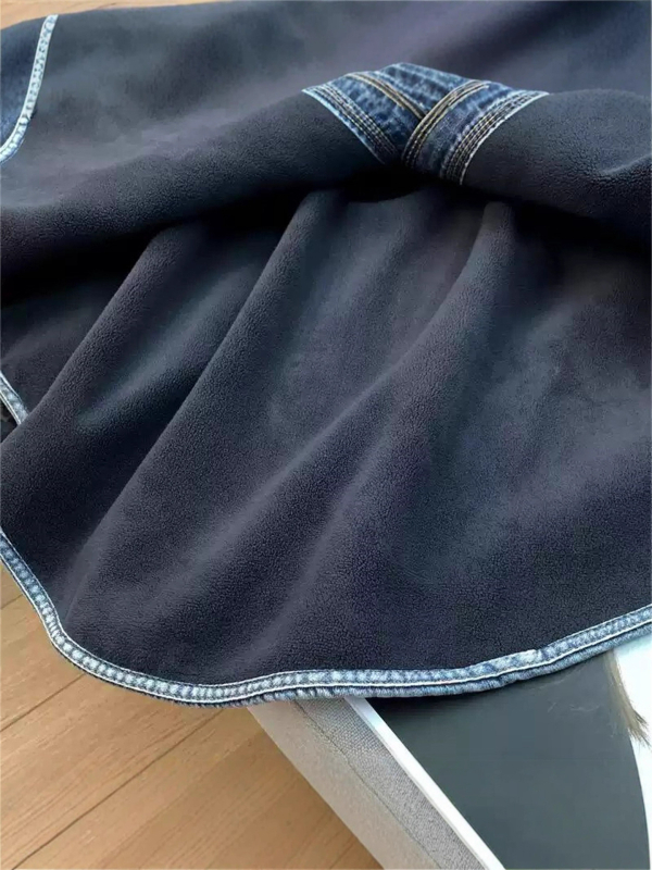 Denim košulja-jakna s fleec navlakom, opuštenog kroja, retro stil, svijetlo plava, casual jesen-zima za žene