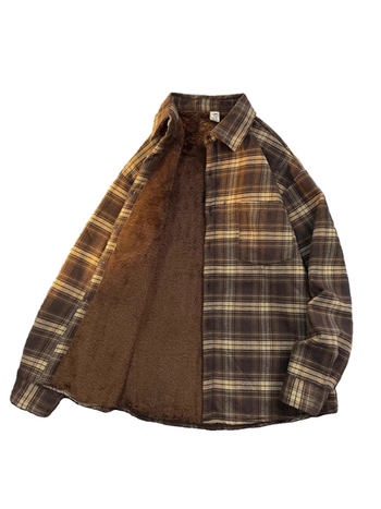 Košulja s fleece podstavom, karirani uzorak, dugi rukavi, ležerni kroj, kardigan stil