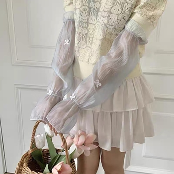 Женски UV предпазни ръкави от чифон - елегантен сладък селски стил, пролет 2025