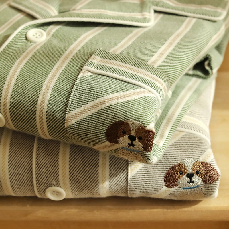 Set de pijamale pentru cuplu - bumbac flanel, în dungi, mânecă lungă, guler rever, unisex, pijama de casă de toamnă