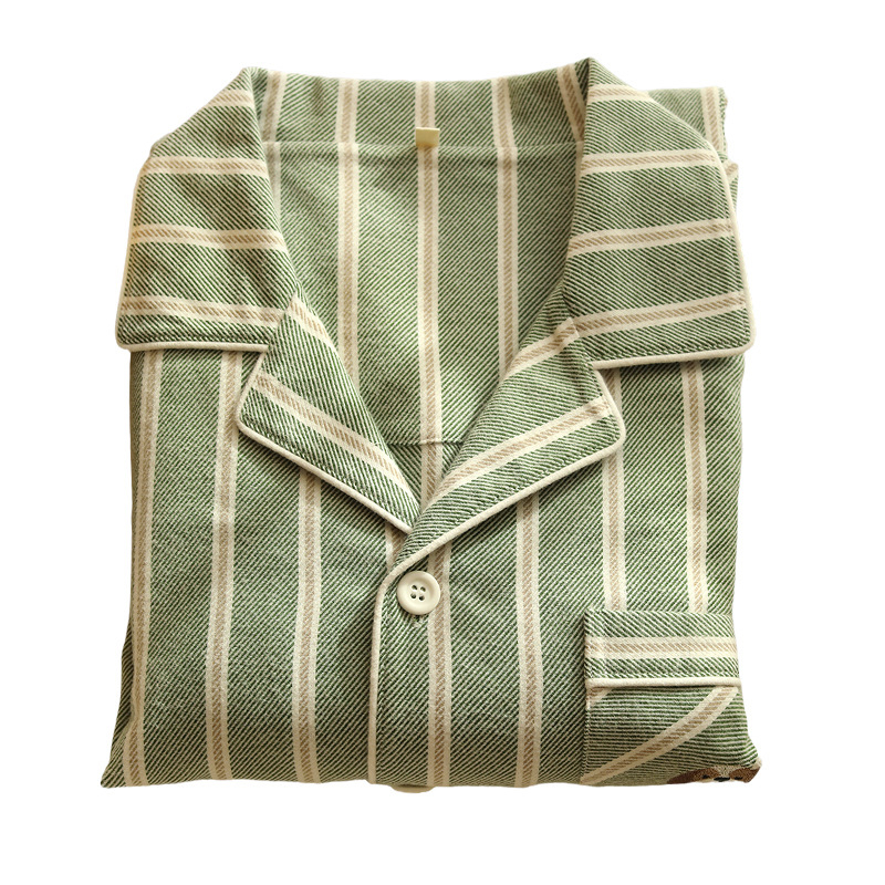 Set de pijamale pentru cuplu - bumbac flanel, în dungi, mânecă lungă, guler rever, unisex, pijama de casă de toamnă