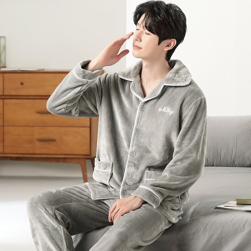 Πιτζάμες για ζευγάρια από coral fleece – 100% πολυεστέρας, 301-350 g/m2, stand collar, μακριά μανίκια