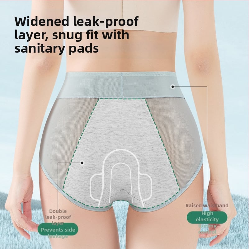 Moteriškos menstruacijų kelnaitės su aukštu liemeniu, trijų sluoksnių nepralaidumas, kvėpuojančios, greitai džiūstančios, pagrindinis audinys: nailonas, intymi įdėklas: medvilnė