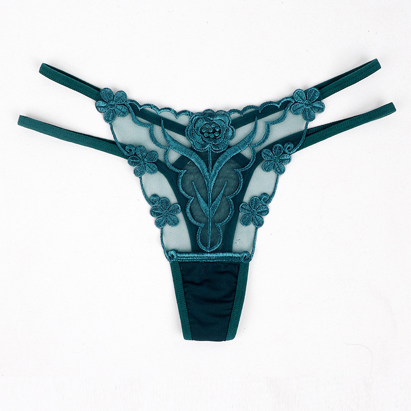 Moteriškos thong kelnaitės – kvėpuojantis tinklinis audinys, jacquard su gėlių raštu, pagrindinis audinys elastanas, žemas juosmuo