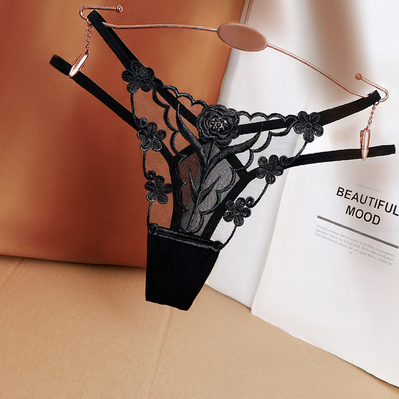 Moteriškos thong kelnaitės – kvėpuojantis tinklinis audinys, jacquard su gėlių raštu, pagrindinis audinys elastanas, žemas juosmuo