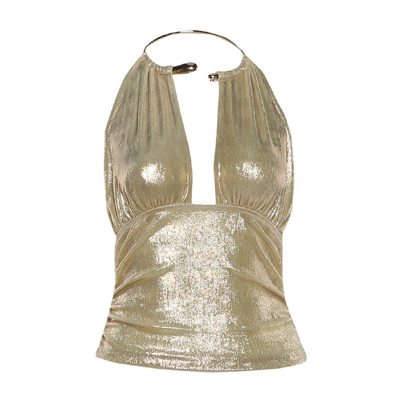 Халтер топ с открит гръд, тясно прилепнал, къс модел, дължина 40–50 cm, полиестер с еластан