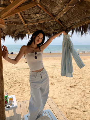 Γυναικείος τοπ χωρίς τιράντες τύπου σωλήνας, Slim fit, κοντό μήκος, μονόχρωμο ύφασμα rayon-spandex