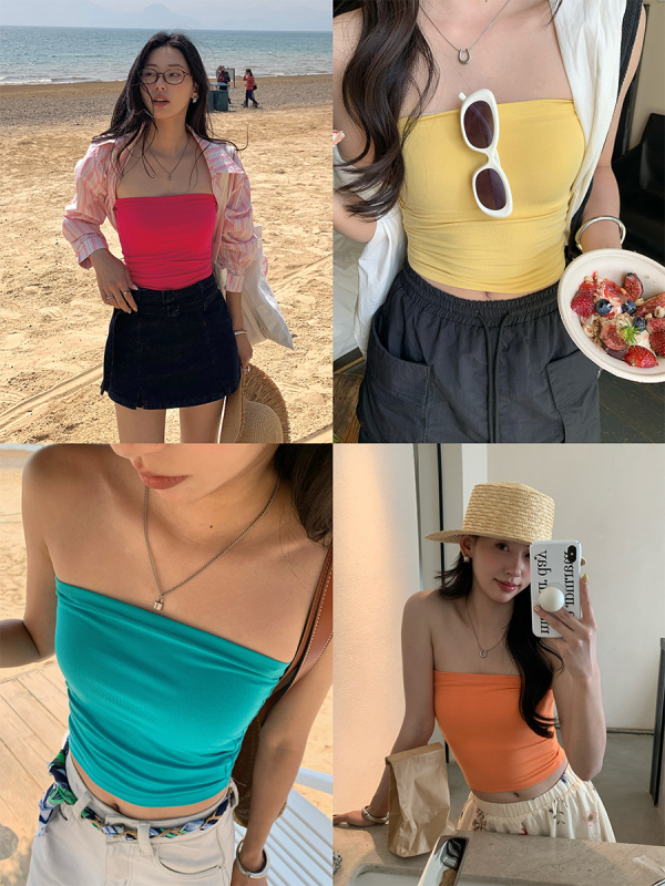 Γυναικείος τοπ χωρίς τιράντες τύπου σωλήνας, Slim fit, κοντό μήκος, μονόχρωμο ύφασμα rayon-spandex