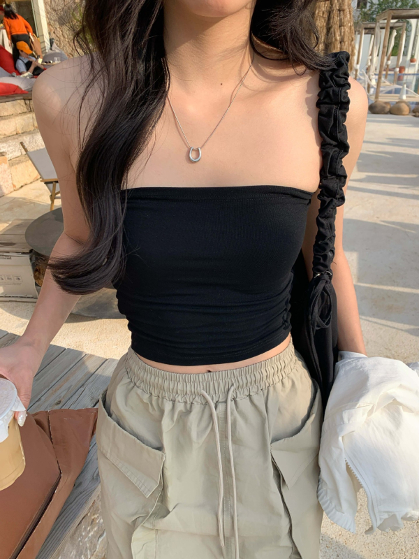 Γυναικείος τοπ χωρίς τιράντες τύπου σωλήνας, Slim fit, κοντό μήκος, μονόχρωμο ύφασμα rayon-spandex