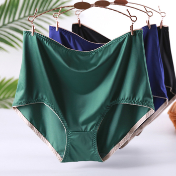 Chiloți femei plus-size cu talie înaltă, din nailon satin; culoare solidă; căptușeală din bumbac; material principal 85% nailon; țesătură satinată
