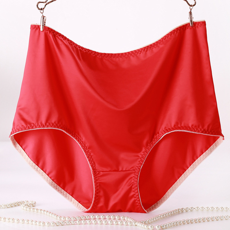Chiloți femei plus-size cu talie înaltă, din nailon satin; culoare solidă; căptușeală din bumbac; material principal 85% nailon; țesătură satinată