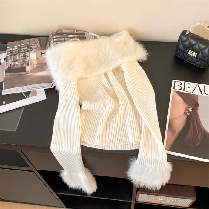 Bluza s jednim ramenom, dugi rukavi, rukav trompet, pulover, poliester