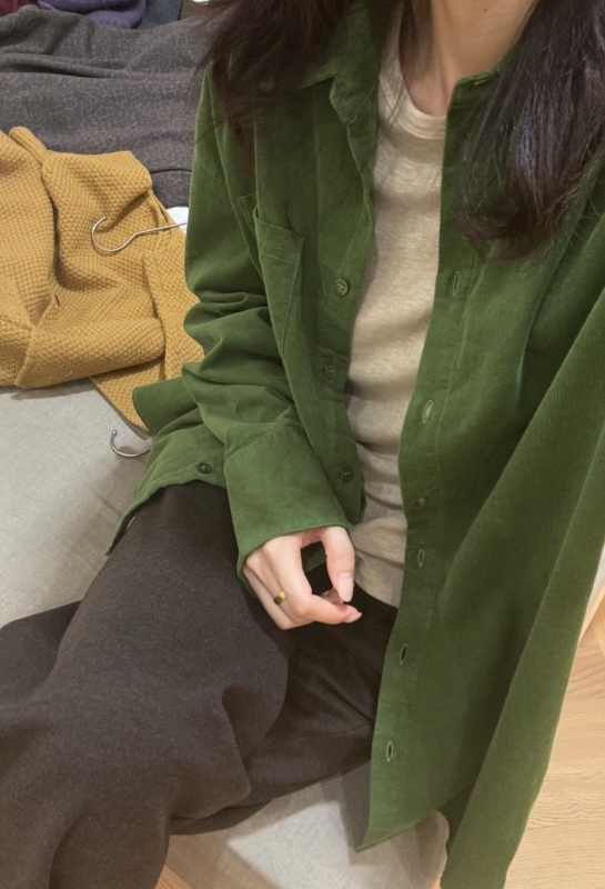 Pamukasta košulja, korejskog stila casual, slobodan kroj, dugi Raglan rukavi, polo ovratnik