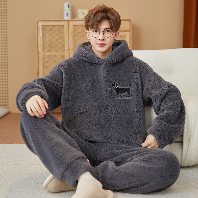 Muške debeli pliš pidžame s kapuljačom od flanela – zimske kućne pidžame
